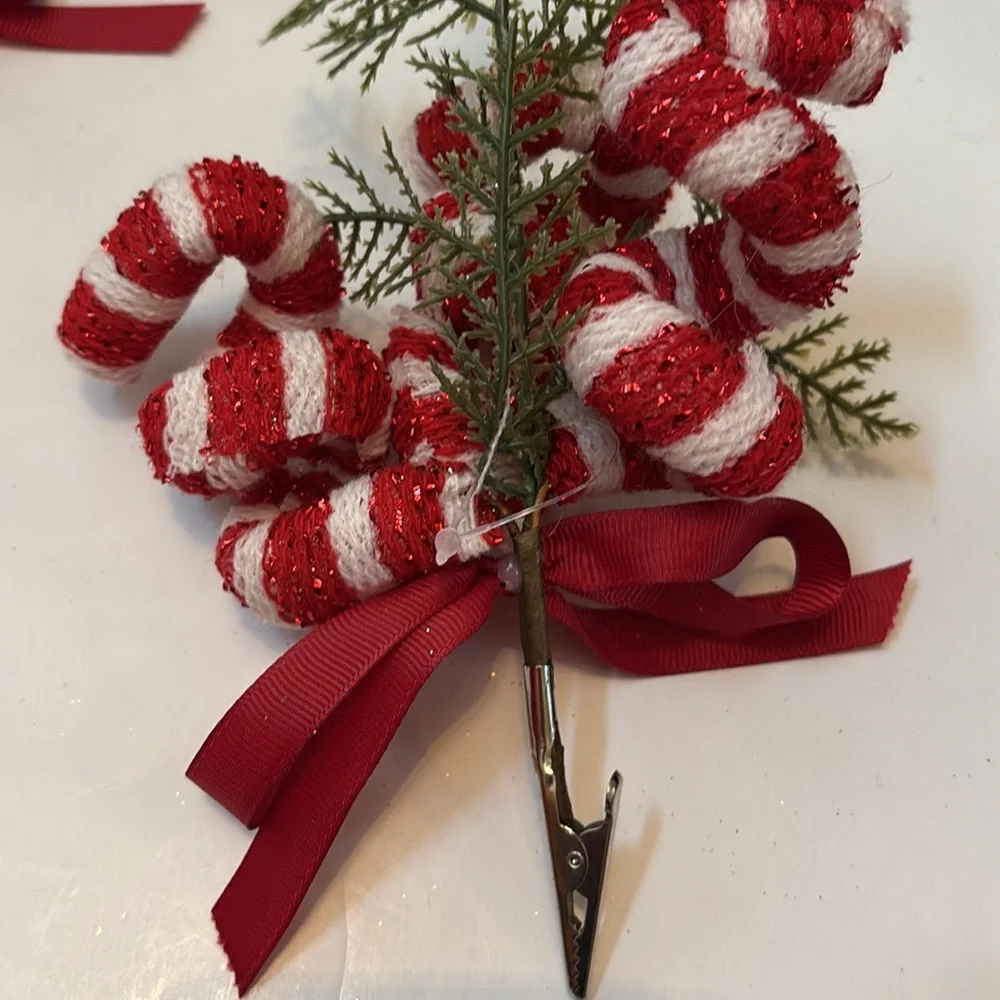 Red and White Christmas Tree Ornaments Candy Cane Sugar Christmas Theme NWOT